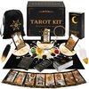 Tarot Cards with Guide Book, 78 Black Tarot Cards Set with Tarot Cloth, Chakra Stones, Tarot Bag and More, Classic Tarot Cards for Beginners Kit, Tarot Deck Fortune Telling Game