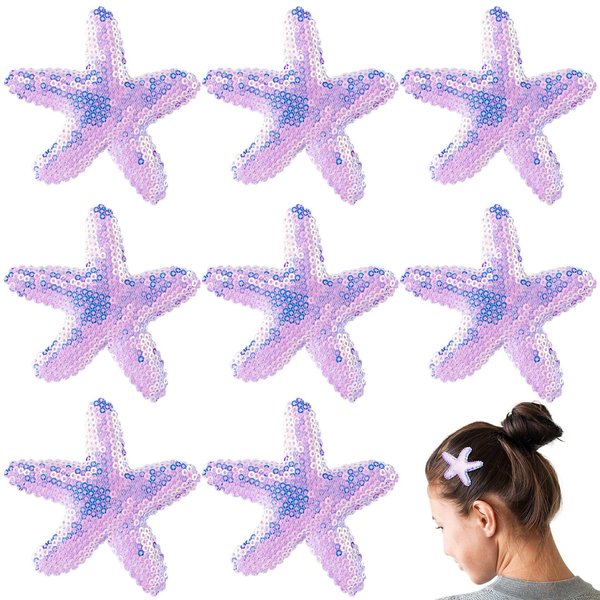 Joez Wonderful 8Pcs Starfish Hair Clips, Cute Sea Star Hair Barrettes, Purple Glitter Hair Alligator Clips for Women Girls Hair Accessories Birthday Gift