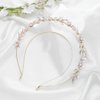Woeoe FLower Pearls Crown Headband Gold Leaves Hair Band FLoral Double Tiara Headdress for Bride Bridesmaids Wedding Party
