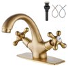 Aolemi Bathroom Sink Faucet Antique Brass Single Hole Cold and Hot Double Handle Cross Knobs Vanity Vessel Sink Basin Mixer Tap with Pop Up Drain with Overflow and Deck Cover Plate