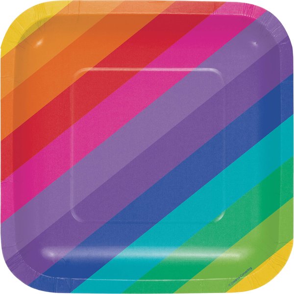 Creative Converting Luncheon 8-Count 7-Inch Square Paper Dessert Plates, Rainbow