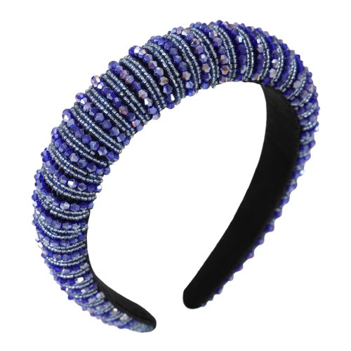 Gmmidea Beaded Rhinestone Headband for Women Girls Fashion Sparkly Crystal Headband Bling Thick Padded Headband Fancy Jeweled Hair Band Holiday Glitter Hair Accessories A-Royal Blue