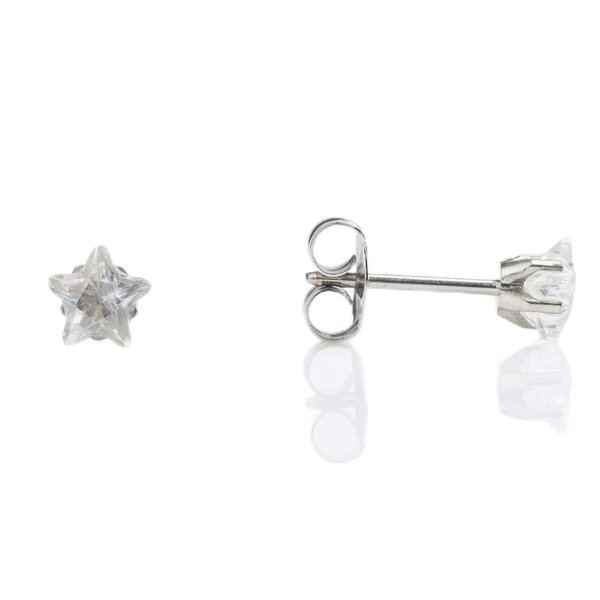 STUDEX Sensitive Star Cut Cubic Zirconia Stud Earrings 5mm | Hypoallergenic and Nickel Safe for Sensitive Ears | Surgical Stainless Steel Posts | High Fashion Earrings for Women and Men-PR-452W-S