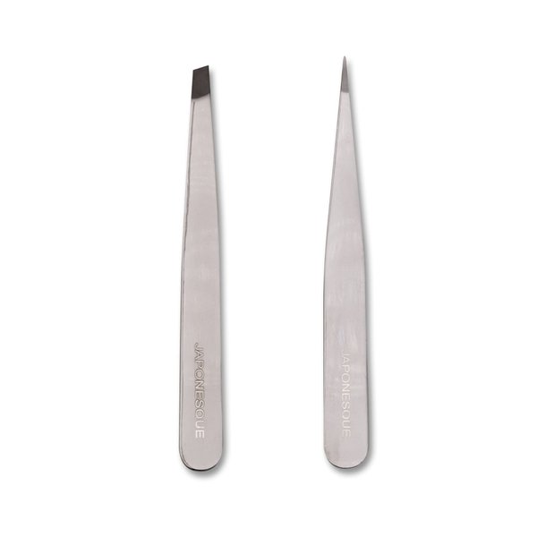 JAPONESQUE Slant and Point Tweezers Set, for Defining and Shaping Brows, Made with Hand-Sharpened Stainless, Ideal for Travel