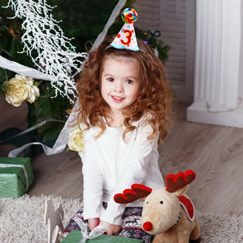Chanaco 3rd Birthday Hat for Girls and Boys, Third Birthday Decoration for Baby, Baby Birthday Hat with Colored Fur Balls Topper for Kids, 3 Year Old Birthday Conical Cap for Party Favors