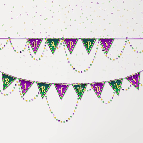 Cheerland Green Purple Gold Happy Birthday Banner and Paper Bead Garland Set for Mardi Gars Theme Birthday Decoration Triangle Flag Bunting for Mardi Gras Party Supplies New Orleans Decorations