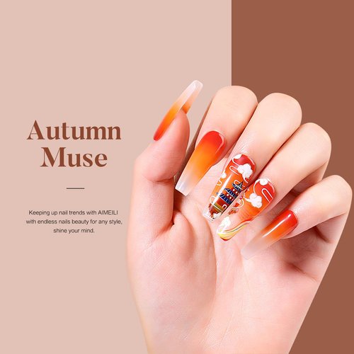AIMEILI Soak Off U V LED Fall Gel Nail Polish Set for Halloween Nail Art Gifts, Wine Brown Neutral Gel Nail Polish Set Of 12pcs X 8ml - Kit Set 4
