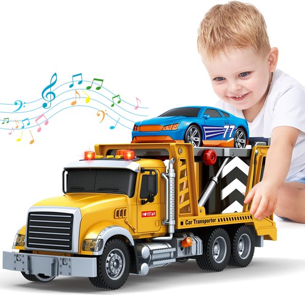 Bstoyder Kids Toys for 3 4 5 6 7 8 Years Old Boys, Transport Cars Carrier with Racing Car with Lights, Sounds, Toddler Friction Powered Truck Vehicle Toy for Boys Girls Christmas Birthday Gifts