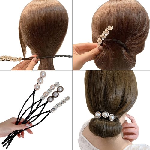 Yusier 4pcs Deft Bun Hair Tie French Twist Hair Bun Shell Pearl Hair Ring Styling Tools for Headwear Flower Deft Bun Maker Braided Hair Accessories