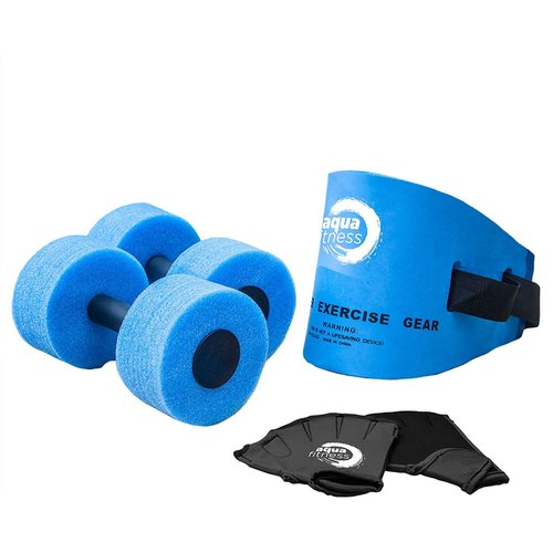 Aqua 6-Piece Fitness Set - Adult Water Aerobics Equipment for Pool - Includes Aquatic Swim Belt, Resistance Gloves, and Dumbbells
