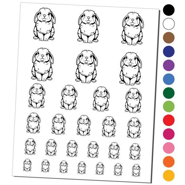 Lop Eared Bunny Rabbit Temporary Tattoo Water Resistant Fake Body Art Set Collection - Black (One Sheet)