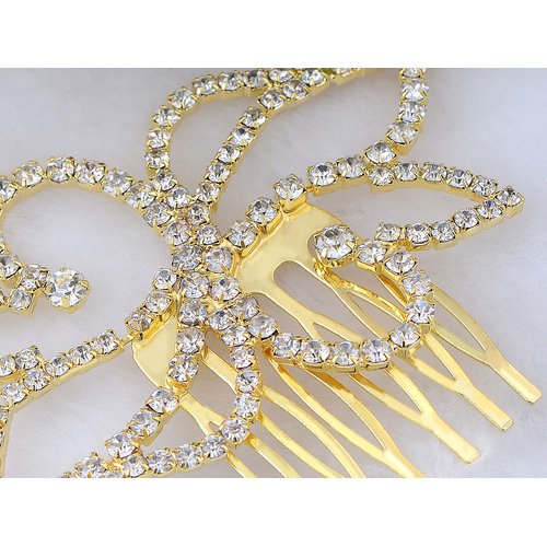 ALILANG Bridal Jewelry Golden-Tone Crystal Rhinestone Flower Fashion Head Piece Hair Comb