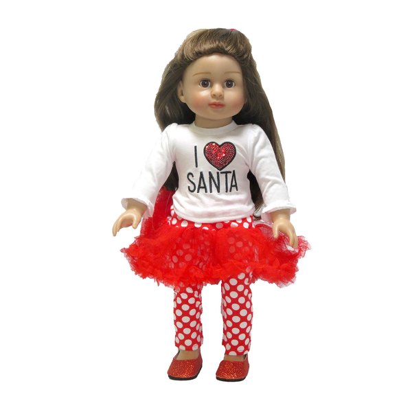 American Fashion World 'I Love Santa' Christmas Outfit for 18-Inch Dolls | Premium Quality & Trendy Design | Dolls Clothes | Outfit Fashions for Dolls for Popular Brands