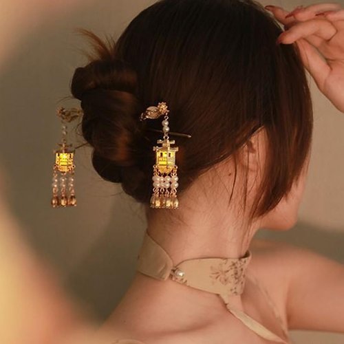 Comimark 2 PCS Ancient Style Hairpin Hair Clips Chinese Lantern Hair Sticks Forks Vintage Lotus Flower Tassel Headpieces For Women Girls,Ponytail Hair Stick, Hair Updo Bun For Thin Thick Hair