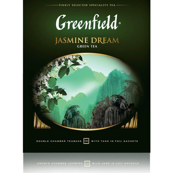Greenfield Jasmine Dream Green Tea Collection Finely Selected Speciality Tea 100 Double Chamber Teabags With Tags in Foil Sachets