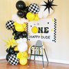 One Happy Dude Balloon Arch Garland Kit, 128Pcs 18" 12" 10" 5" Yellow Black Balloons with Checkered Foil Balloons for One Happy Dude Birthday Decorations Baby Shower Boys 1st Birthday Party Supplies