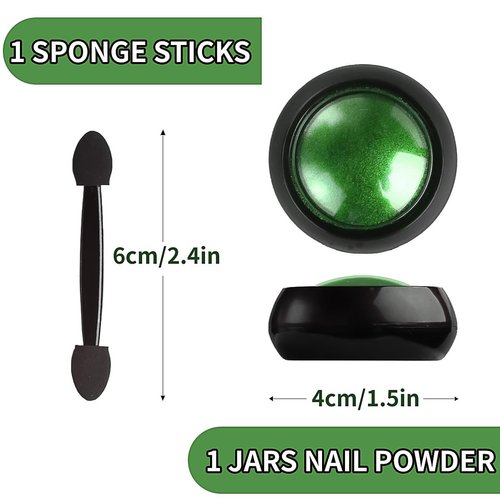 Christmas St. Patrick's Day Chrome Nail Powder, Green Chrome Nail Powder Metallic Mirror Effect for Nails Art Design Holographic Glitter Pigment Dust for DIY Manicure Decorations 1Pcs