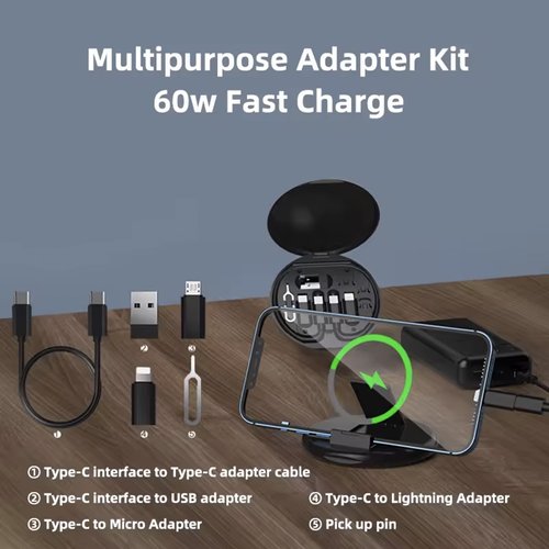 Tek Styz Multi-USB 60W Charging Adapter Cable Kit Compatible with Asus Rog Phone 5s Pro Conversion Plus Stand, 5Gbps Data Transfer USB-C MicroUSB Card Pin Holder Storage