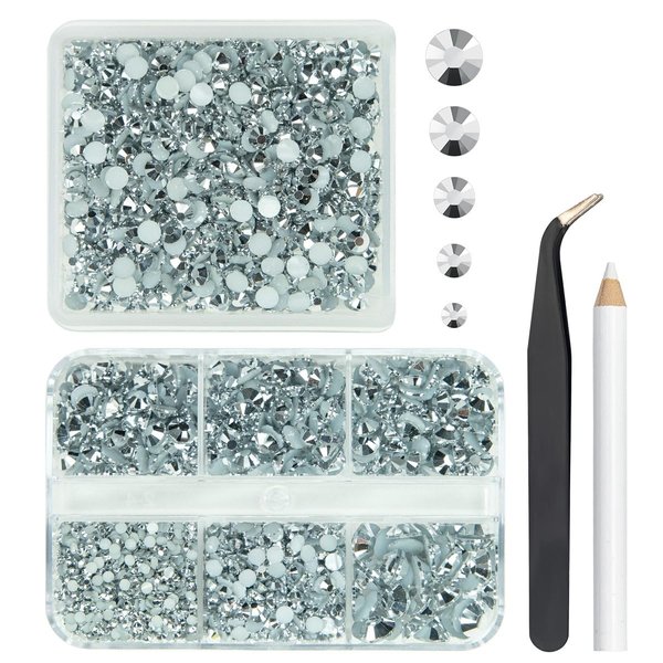 qiipii 3060PCS Silver Resin Flatback Rhinestones for Crafting Metallic Silver Resin Stones 2mm 3mm 4mm 5mm 6mm Non Hotfix Mine Silver Gems for Nails Face Eyes Makeup Tumblers Mugs Bottles DIY Crafts