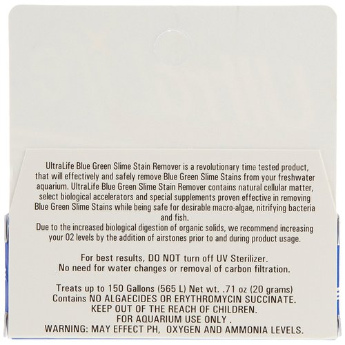 UltraLife Blue Green Slime (3 Packs) Stain Remover for Safe Slime Cleaning in Freshwater Aquariums - Each Treats 150 Gallons (3 Items)