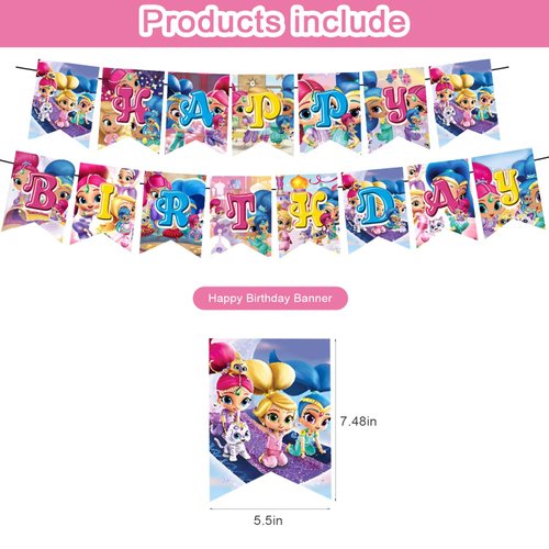 ELZEM Shimmer and Shine Party Decorations,Girl Birthday Party Supplies Includes Banner- Cake Topper - 12 Cupcake Toppers - 18 Balloons, Blue
