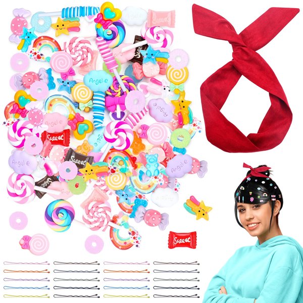 CraftyDream 31 Pcs Halloween Cartoon Costume Accessories Candy Hair Clips Red Wire Headbands Hair Accessories Candy Hair Pins Sweets Embellishments Supplies for Girls Women Party Cosplay