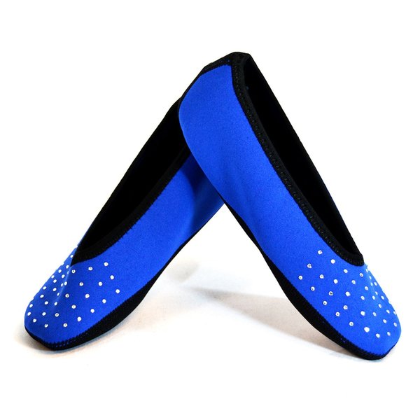Nufoot Ballet Flats Women's Slippers, Travel Slippers, Yoga Socks, Indoor Shoes, Royal Blue Sparkle, Medium