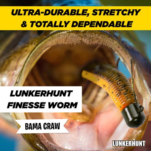 Lunkerhunt Pre-Rigged Finesse Worm Lure, Soft Bait | Weedless Fishing Lure for Bass Fishing | Sinking Fishing Bait, Freshwater Lure for Trout, Pike, Gamefish, Panfish