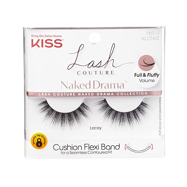 KISS Lash Couture Naked Drama Collection False Eyelashes with Cushion Flexi Band, Full & Fluffy Volume, Style 'Lacey', 1 Pair Fake Eyelashes