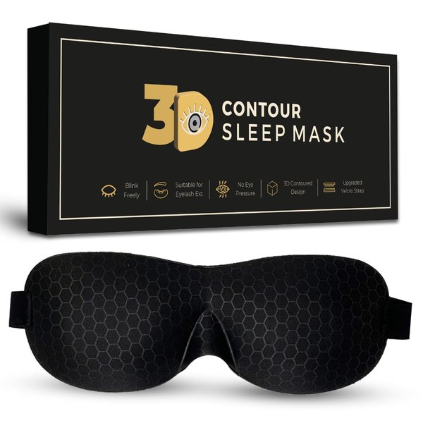 Samadhaan 3D Contoured Eye Masks for Sleep - Light Weight Eye Mask for Sleeping - 3D Travel Eye Mask for Eyelash Extensions with Velcro Closure - Concave Molded Night Eye Covers for Sleeping - Black