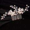 Teyglen Silver Leaf Wedding Hair Comb Bridal Crystal Pearl Hair Pieces Bridal Hair Side Comb for Bride Rhinestone Headpieces Hair Accessories for Women Girls (Silver)