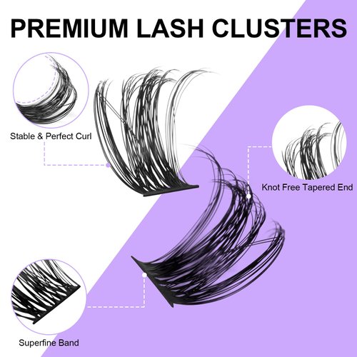 Kugge Lash Clusters DIY Eyelash Extensions, 72PCS D Curl Wide Cluster Lashes, 10-16mm Mixed Length Individual Cluster Lashes, Natural & Soft Lash Extensions At Home (Fluffy)