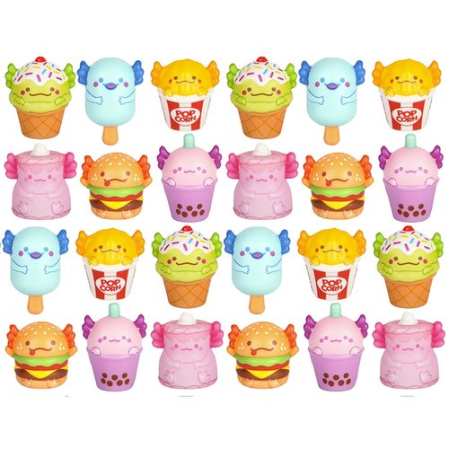 24 Mini 2" Food Axolotl Slow Rise Squishy Toys - Memory Foam Party Favors, Fidgets, Prizes, OT (Bulk - 24 Axolotls (2 Dozen))