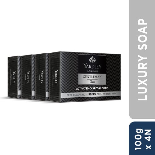 Yardley London Gentleman Classic Activated Charcoal Soap, with 99.9% Germ Protection and Deep Cleansing of Skin - Pack Of 4 (100 g each)