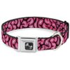 Dog Collar Seatbelt Buckle Brains Black Pink 15 to 26 Inches 1.0 Inch Wide