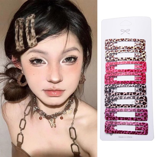 Leopard Print Hair Clips Barrettes Pins for Women Girls Y2k Style Hair Accessories Clip 2000s Punk Snap Hairpin Side Hair Clips Decorations Snap Hair Pin Barrette 8PCS Snap Clips Barrettes for Hair