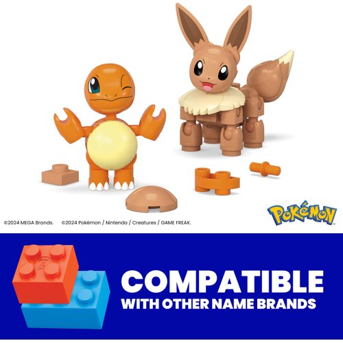 MEGA Pokémon Action Figure Building Toys Set, Poké Ball 2-Pack, Charmander and Eevee with 40 Pieces, for Kids