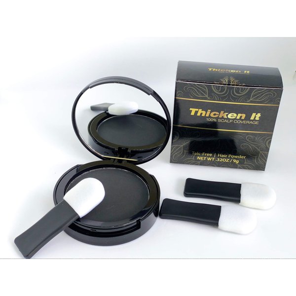 Thicken It 100% Scalp Coverage Hair Powder - BLACK - Talc-Free, Water Resistant Hair Loss Concealer, Thicker Than Hair Fibers & Sprays