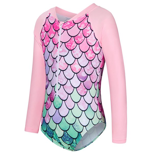Girls Pink Fish Scale Mermaid Swimsuits Size 7 One-Piece Swimwear Summer Beach Pool Swimsuit Bathing Suit for 6-7 Years