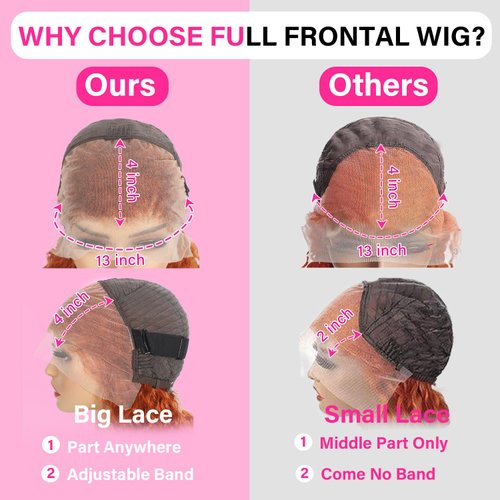 SOEZ 26 Inch Ginger Orange Lace Front Wigs Human Hair Deep Wave 13x4 HD Transparent Lace Frontal Wig for Women 180% Density Curly Wet and Wavy Lace Front Wigs Human Hair 350# Colored Glueless Wig