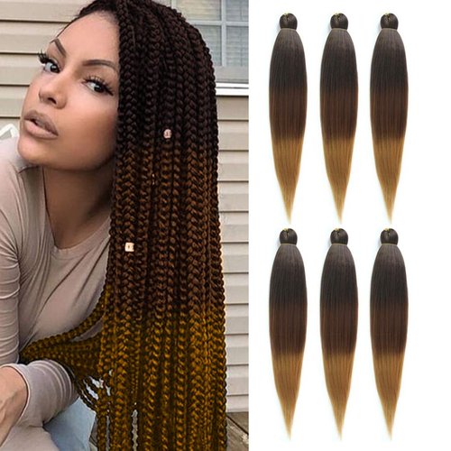 3 Tone Pre Stretched Braiding Hair 28 inches 6 Bundles Professional Braids Hair Extensions Synthetic Crochet Braiding Hair (1b-30-27)