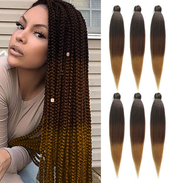 3 Tone Pre Stretched Braiding Hair 28 inches 6 Bundles Professional Braids Hair Extensions Synthetic Crochet Braiding Hair (1b-30-27)