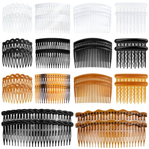 RETON 28 Pcs French Side Combs, Non Slip Hair Combs for Women, Plastic Twist Hair Combs French Hair Side Combs, Hair Clip Combs Accessories for Women Girls Thick Fine Hair (Black,Coffee,Transparent)