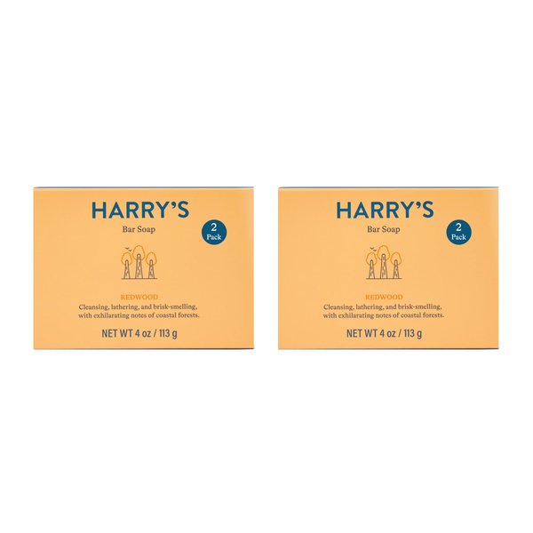 Harry's Bar Soap for Men, Redwood Scent, 4 oz. Soap Bar, 2 Pack
