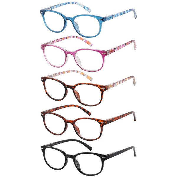EFE Reading Glasses Readers for Women Ladies 1.5 Lightweight Full Frame Spring Hinge Eyeglasses 5 Pack (Mix Color, 1.50)