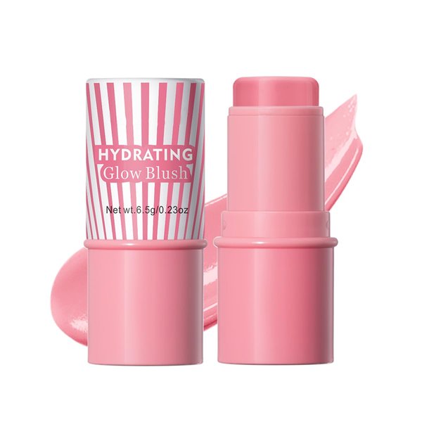 Cream Blush Stick, Natural Glow Finish Looking, Hydrating Lightweight Shiny Blush Cream, Long Wearing Blendable Blush for Cheeks & Lips (#4 Nude Pink, 1 PC)