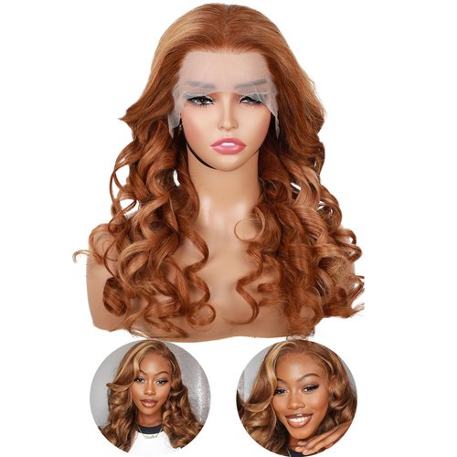 Domiso 24 Inch Honey Blonde 13X4 Lace Front Wigs Human Hair Glueless Wigs Human Hair Brown to Blonde New Body Wave Wigs Updated Twisted Wave Wear and Go Glueless Wigs with Elastic Band