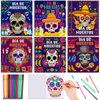 HOWAF 12 Pack Day of The Dead Coloring Books with 12pcs Paint Pens, Dia De Los Muertos Coloring Page Sugar Skull Mini Drawing Books Pads for Mexican Day of The Dead Party Halloween Classroom Activity