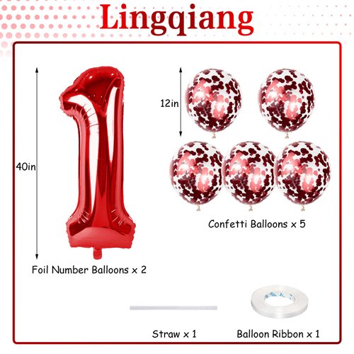 16th Birthday Balloons Red, 40 In Giant Digital Foil Number 1 and 6 Balloons with Confetti Balloons, Number 16 61 Balloons Self Inflating for Boys Girls Women Anniversary Party Decorations Supplies