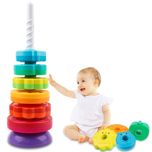 LBAIBB Spinning Stacking Toys,Spin Toys for Toddlers 1-3,Strong ABS Plastic,Rainbow Spin Tower,Autism Sensory Learning Toy,Suitable for Gifts for Boys and Girls
